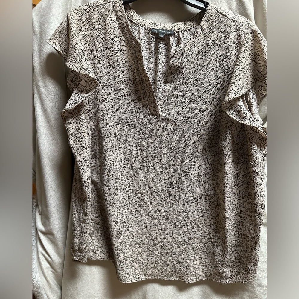 Adrianna Papell Taupe Ruffle Sleeve Blouse